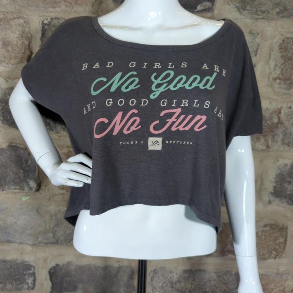 Young & Reckless Women's Gray Bad Girls No Good Graphic Crop Top‎ Size Large